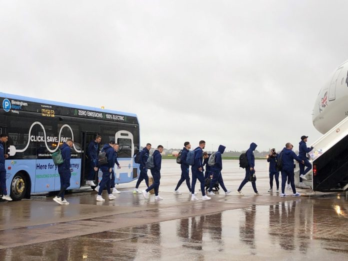 England players jet off to World Cup from Birmingham Airport
